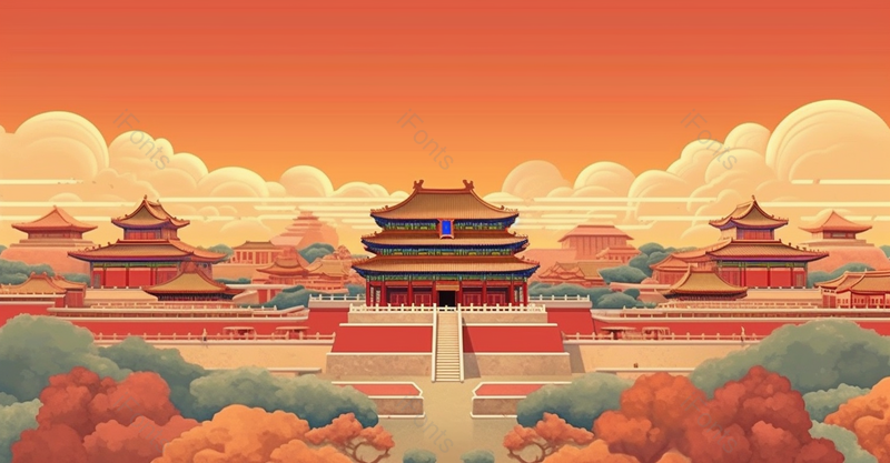 宫殿天安门京都红色渐变大气国潮风插画故宫远山祥云,插画/手绘图,插画/手绘图库,插画/手绘图下载,插画/手绘